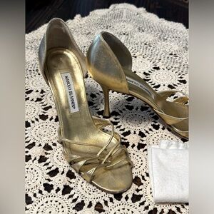 Manolo Blahnik Gold D’Orsay Heel 38.5
